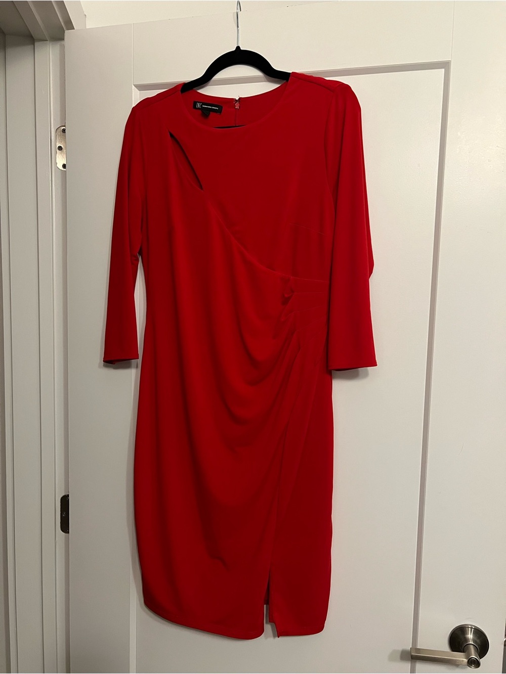 INC International Concepts Red Long-Sleeve Draped Sheath Dress